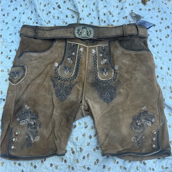 Men's Brown Embroidered Shorts